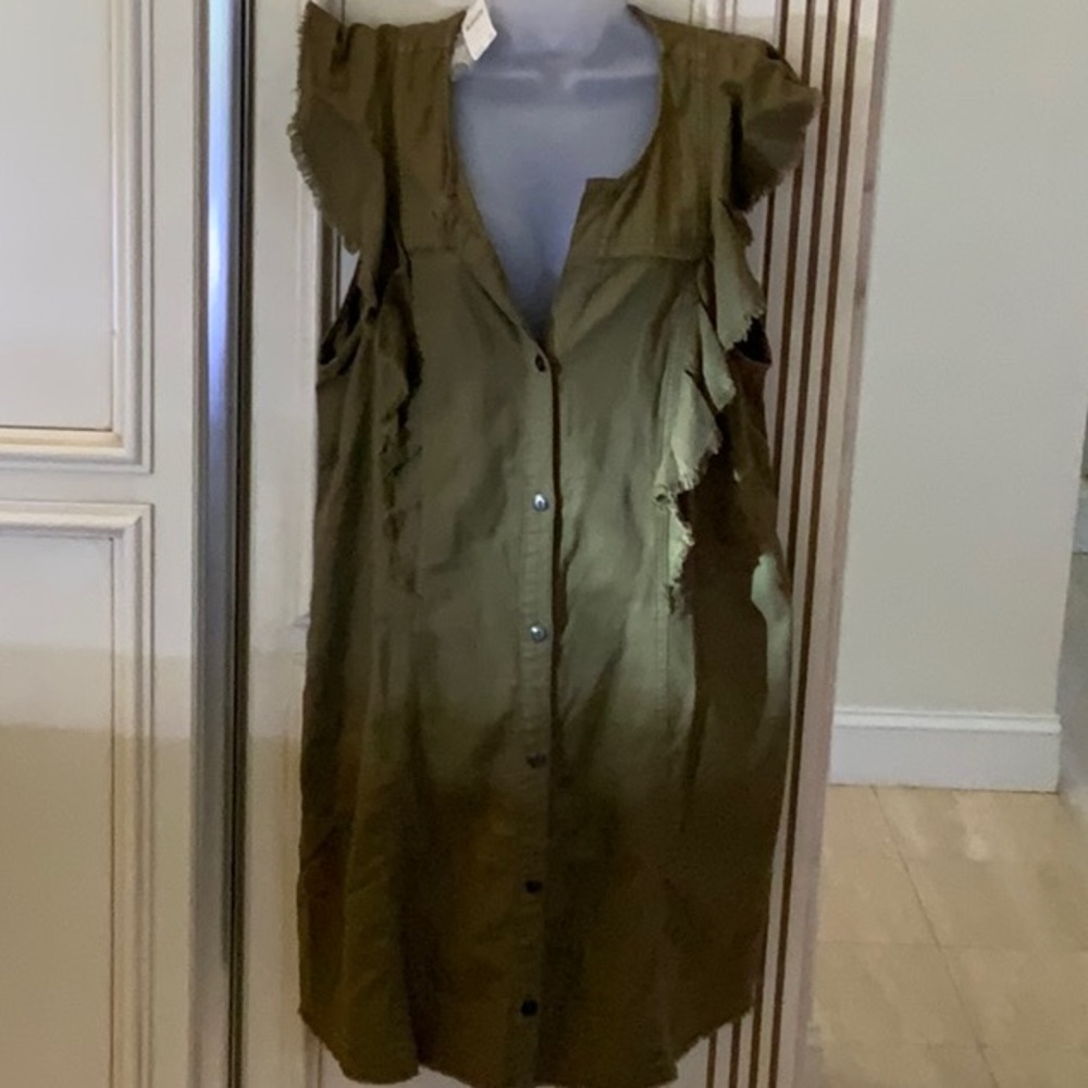 Pilcro Olive Green Ruffle Sleeve Button-Down Dress